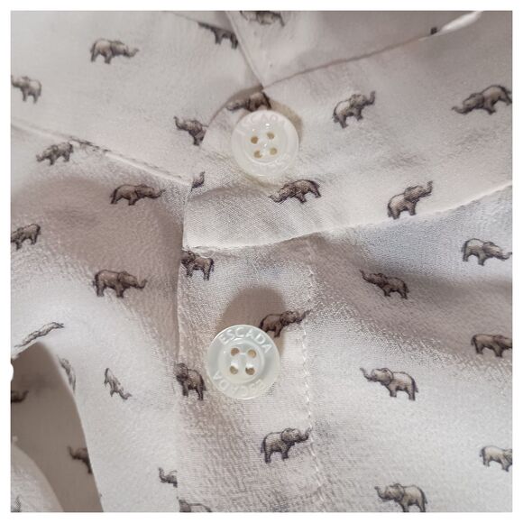 Escada Silk Blouse Womens Large Button Up Shirt Top Ivory Elephant Long Sleeve - Picture 4 of 4